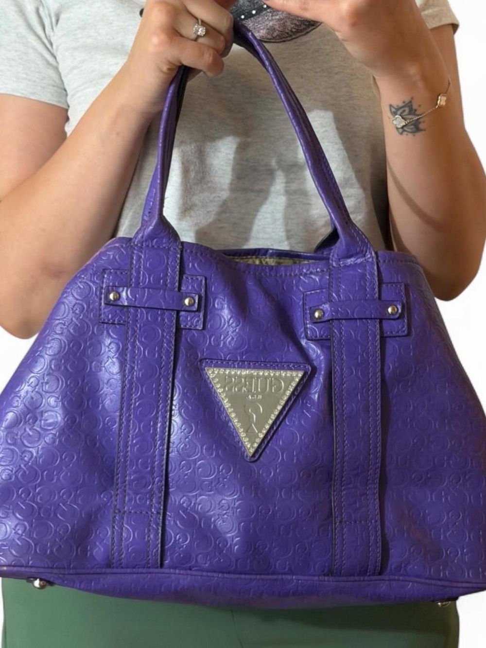Guess Purple Embossed Leather Shoulder Bag - Picture 6 of 8